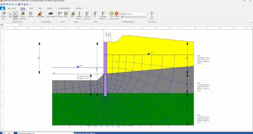 SPW 2027 – sheet pile wall model with stratigraphy and water table