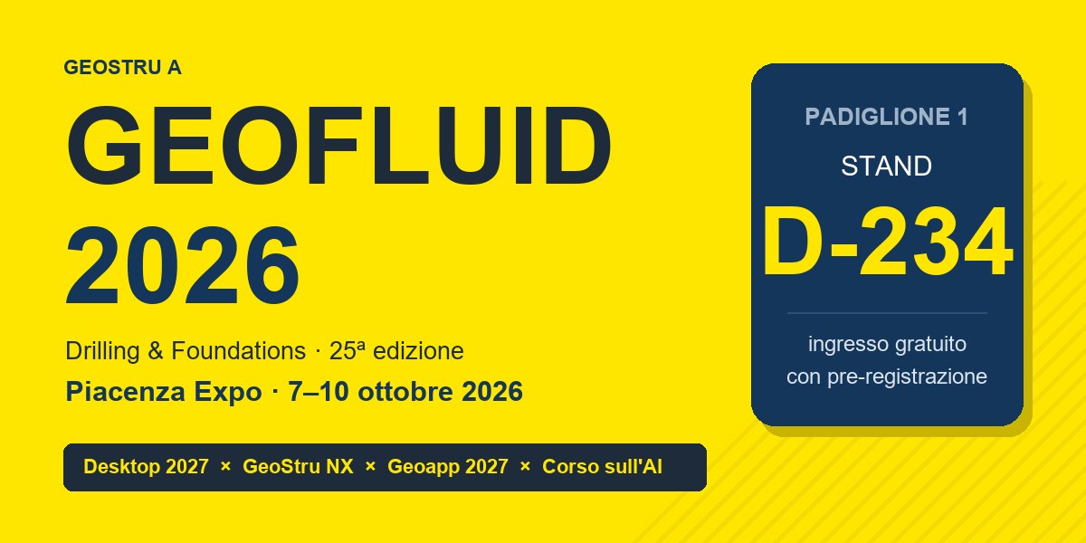 GeoStru a Geofluid 2026, Piacenza Expo, 7-10 ottobre, Padiglione 1 stand D-234